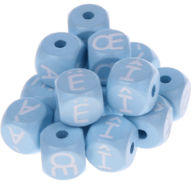 Dadi azzurro bambino con lettere ad incavo 10 mm - Francese