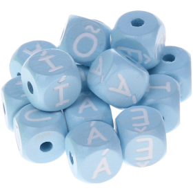 Dadi azzurro bambino con lettere ad incavo 10 mm - Portoghese