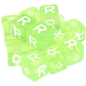 580 Dadi in plastica verde arcobaleno – Lettera R (0,5 Kg)