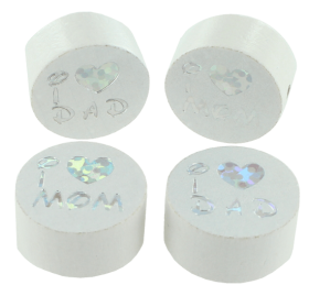 Perlina con motivo glitterato "I Love Mom / Dad"