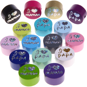 Perlina con motivo glitterato "J'aime maman / papa"