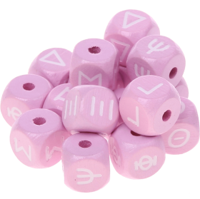 Dadi rosa con lettere ad incavo 10 mm - Greco