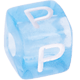 I Tuoi dadi in plastica azzurra con lettere assortite : P