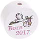 Perlina con motivo "Born 2017" : bianco - bambino rosa