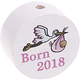 Perlina con motivo "Born 2018" : bianco - bambino rosa