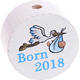 Perlina con motivo "Born 2018" : bianco - azzurro cielo