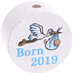 Perlina con motivo "Born 2019" : bianco - azzurro cielo