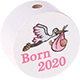 Perlina con motivo "Born 2020" : bianco - bambino rosa