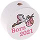 Perlina con motivo "Born 2021" : bianco - bambino rosa