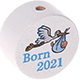 Perlina con motivo "Born 2021" : bianco - azzurro cielo
