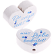 Perlina a forma di cuore con motivo "Du zeigst uns ... was Lieb" : bianco - azzurro cielo