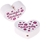 Perlina a forma di cuore con motivo "Herzlichen Glückwunsch ... zum Geburtstag" : bianco - rosa scuro