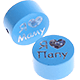 Perlina con motivo glitterato "Я люблю Маму / Папу" : azzurra