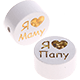 Perlina con motivo glitterato "Я люблю Маму / Папу" : bianco