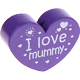 Perlina a forma di cuore con motivo "I love mummy" : blu viola