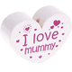 Perlina a forma di cuore con motivo "I love mummy" : bianco - rosa scuro