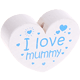 Perlina a forma di cuore con motivo "I love mummy" : bianco - azzurro cielo
