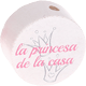 Motivperle "la princesa de la casa" (Spanisch) : weiß - babyrosa