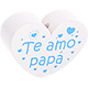 Motivperle Herz - "Te amo papa" (Spanisch) : weiß - skyblau