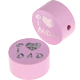 Perlina con motivo glitterato "I Love Mom / Dad" : rosa