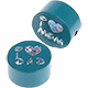 Perlina con motivo glitterato "I Love Mom / Dad" : turchese