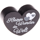 Perlina a forma di cuore con motivo "Kleines Wunder der Welt" : nero