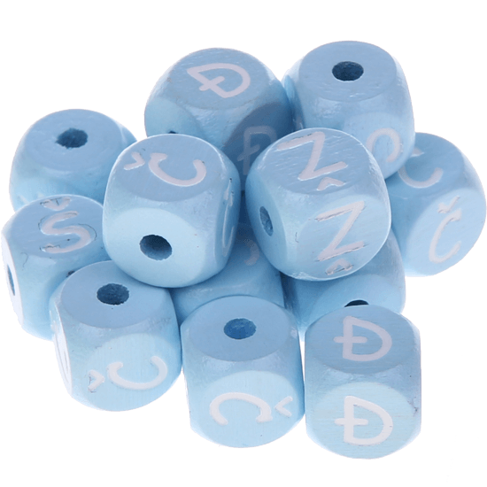 Dadi azzurro bambino con lettere ad incavo 10 mm - Croato