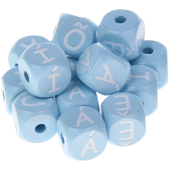 Dadi azzurro bambino con lettere ad incavo 10 mm - Portoghese