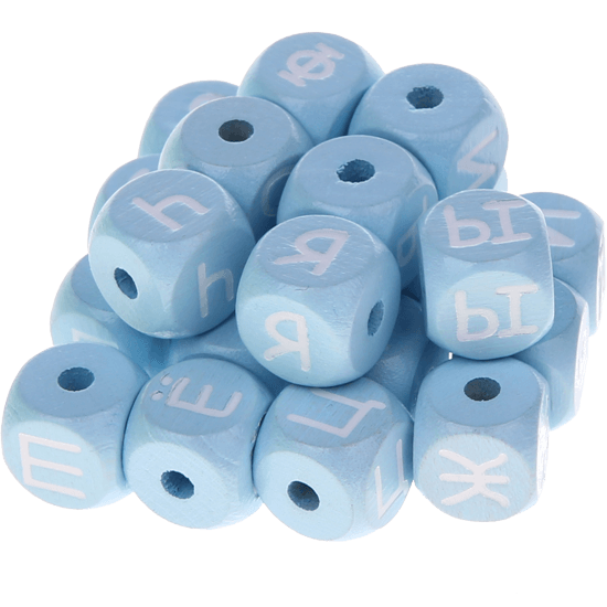 Dadi azzurro bambino con lettere ad incavo 10 mm - Russo