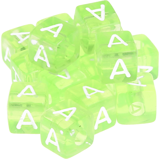 580 Dadi in plastica verde arcobaleno - Lettera A - (0,5 Kg)