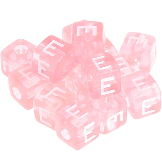 580 Dadi in plastica rosa – Lettera E (0,5 Kg)