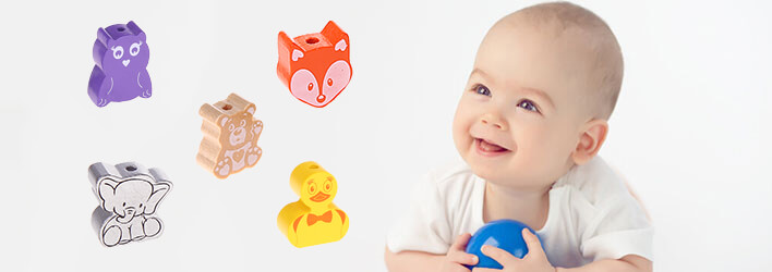 Perline di legno dolci e divertenti con colori vivaci, con fantasia di animali