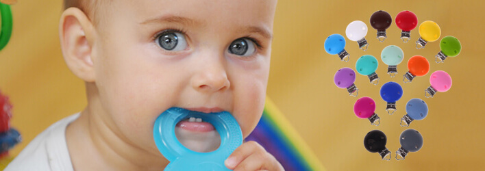 Clip in silicone di alta qualità per la realizzazione di catenelle porta ciuccio e altri accessori per bambini