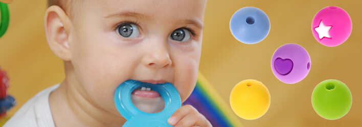 Perline in silicone: perline tonde colorate e schiacciate in silicone per catenelle porta ciuccio e altri accessori per neonati