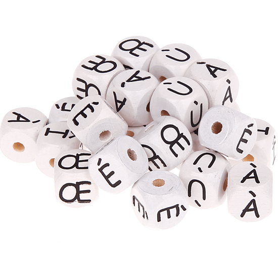 Dadi bianchi con lettere ad incavo 10 mm - Francese