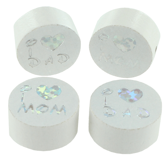 Perlina con motivo glitterato "I Love Mom / Dad"
