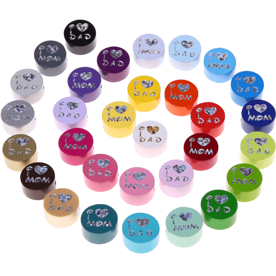 Perlina con motivo glitterato "I Love Mom / Dad"