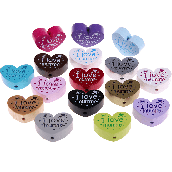 Perlina a forma di cuore con motivo "I love mummy"