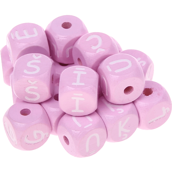 Rosa Geprägte Buchstabenwürfel 10 mm - Lettisch