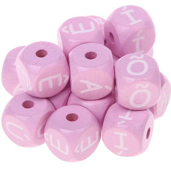 Dadi rosa con lettere ad incavo 10 mm - Portoghese