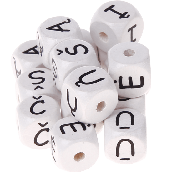 Dadi bianchi con lettere ad incavo 10 mm - Lituano